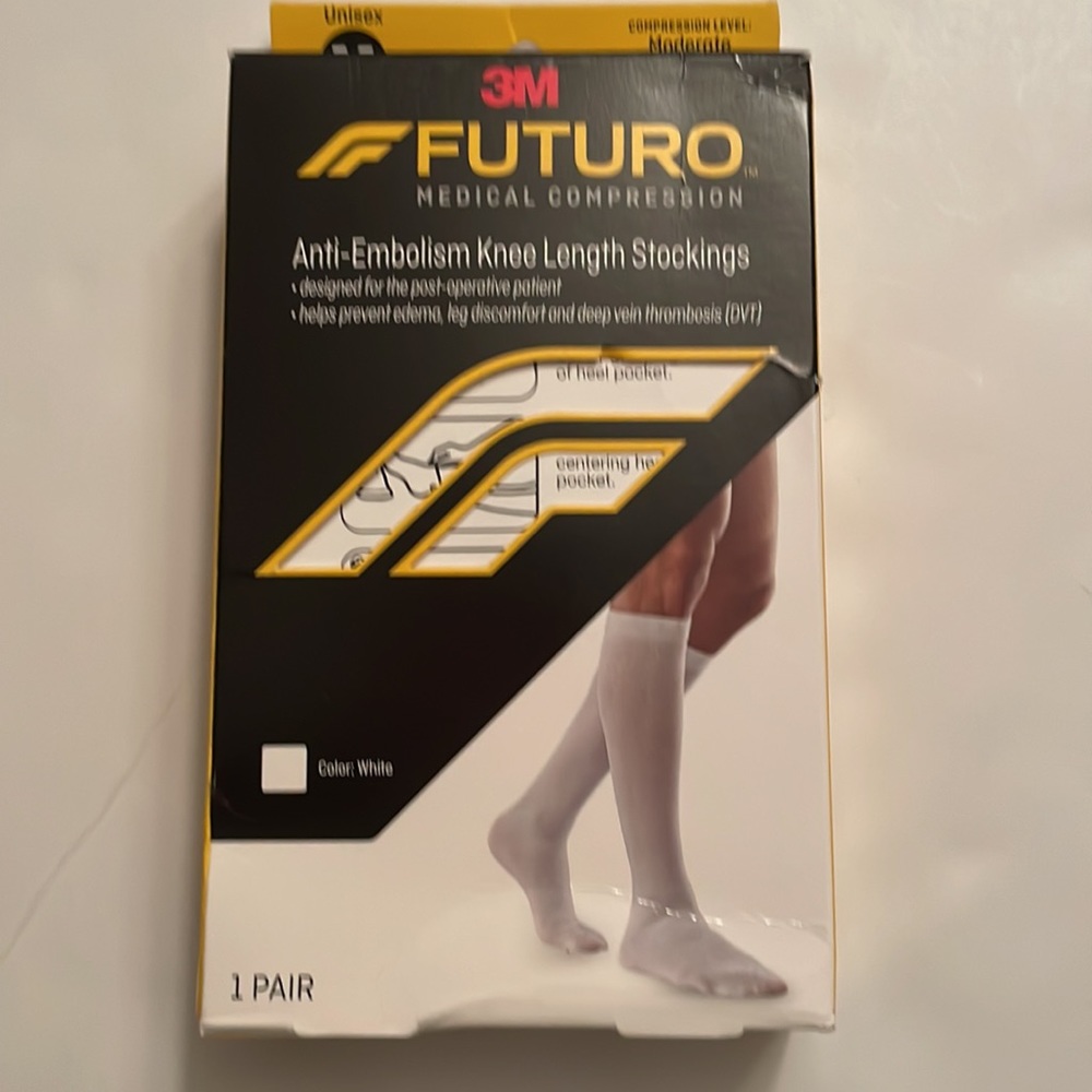 Futuro anti embolism knee length stockings, size M, color white. Soft, durable